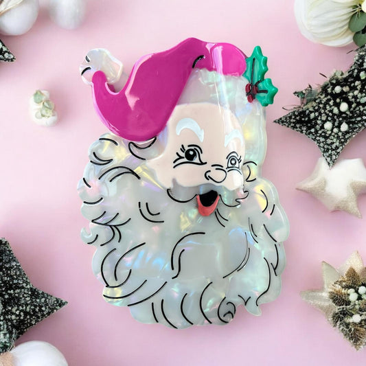 Retro Pink Santa - Hair Clip